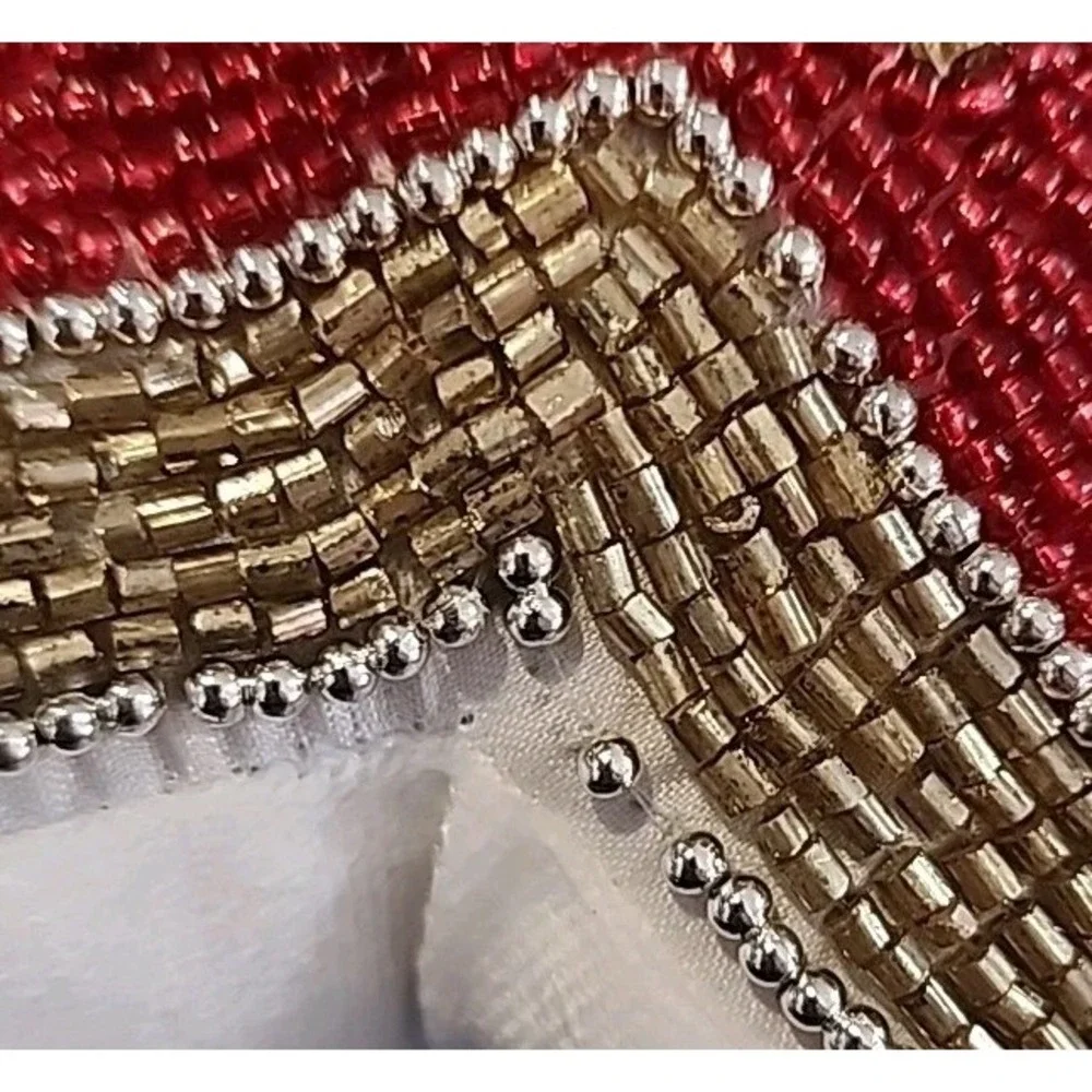 Christmas Red Gold Beaded Bow Coquette Decorative Pillow Home Decor 16x16‎ NEW